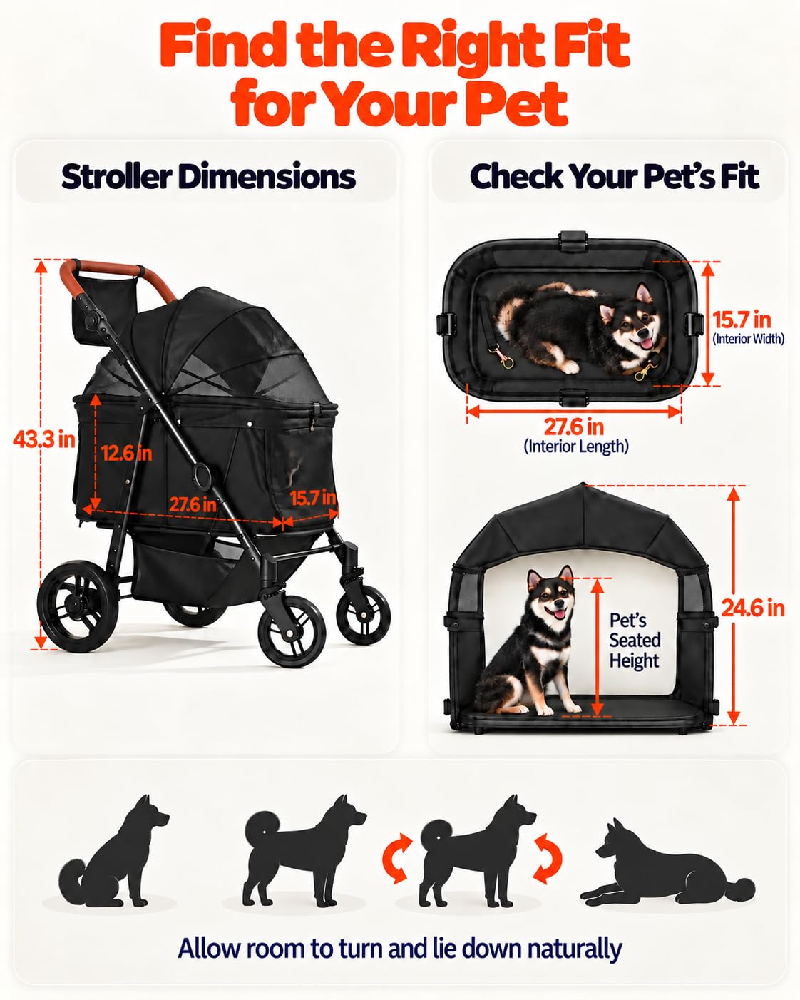 Detalle 2 de Zoosky Medium Dog Stroller (up to 66 lbs) with All-Terrain Wheels, Adjustable Handle & Canopy
