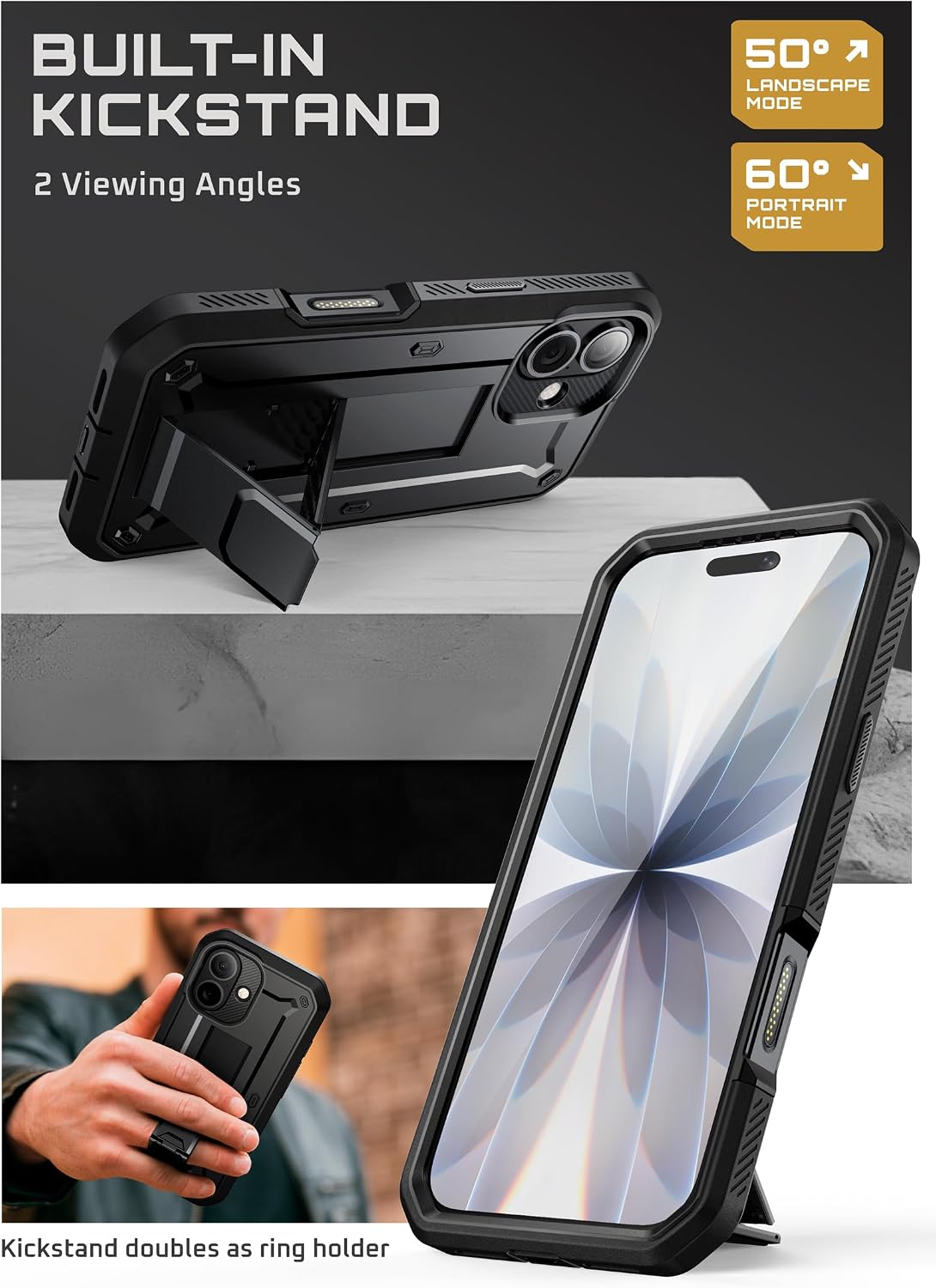 Detalle de SUPCASE Unicorn Beetle Pro SUP-iPhone2025-UBPro-SP-Black iPhone 17 Case with Kickstand