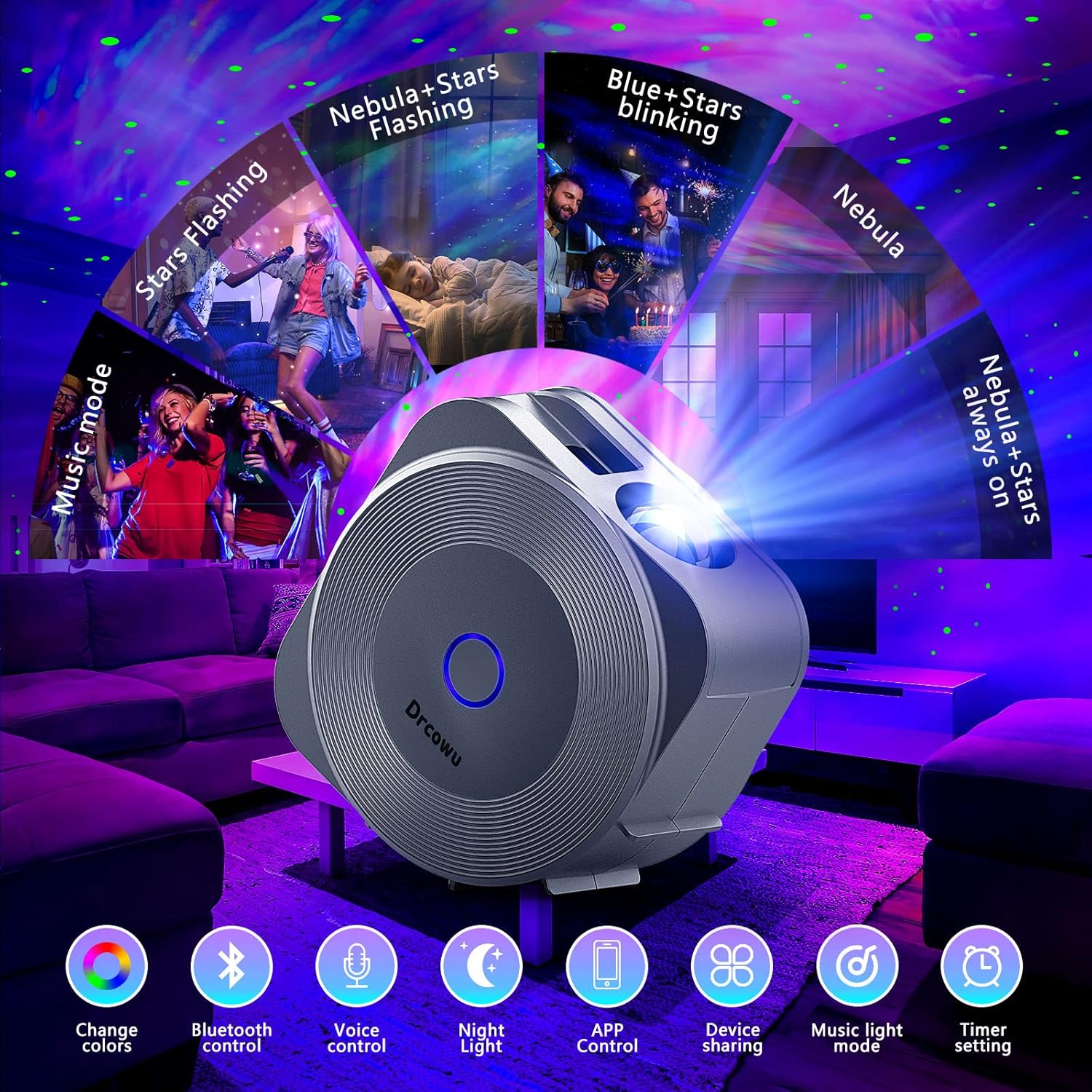 Thumbnail 1 de Drcowu Proiettore Stelle Soffitto: lampada LED con 16,7 milioni di colori, controllo vocale e app