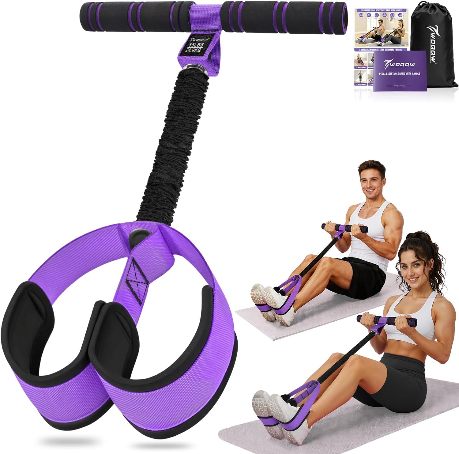 Detalle de Upgraded Pedal Resistance Band with Handles: Full-Body Home Workout Essential