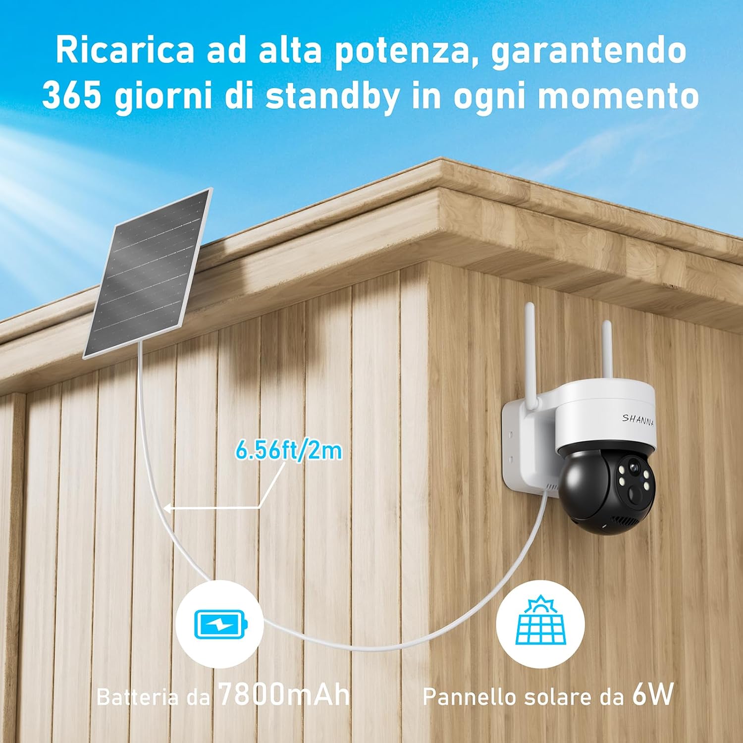 Detalle de Telecamera Pannello Solare 2K 4MP con Wi‑Fi Dual Band, 6W Panello e Batteria 7800 mAh