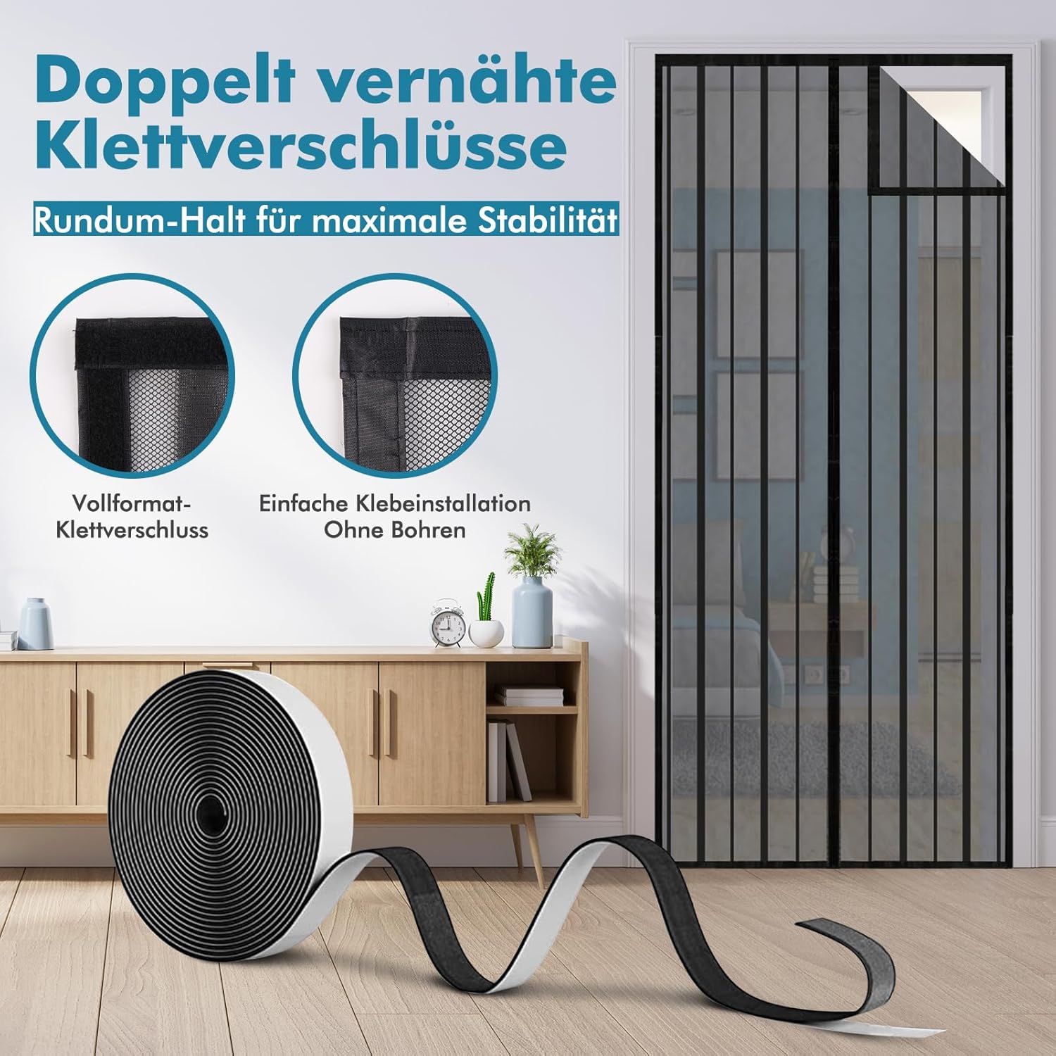 Thumbnail 3 de Sekey Magnet Fliegengitter Balkontür ohne Bohren – Türvorhang für Schiebetür, 150×230 cm, Schwarz