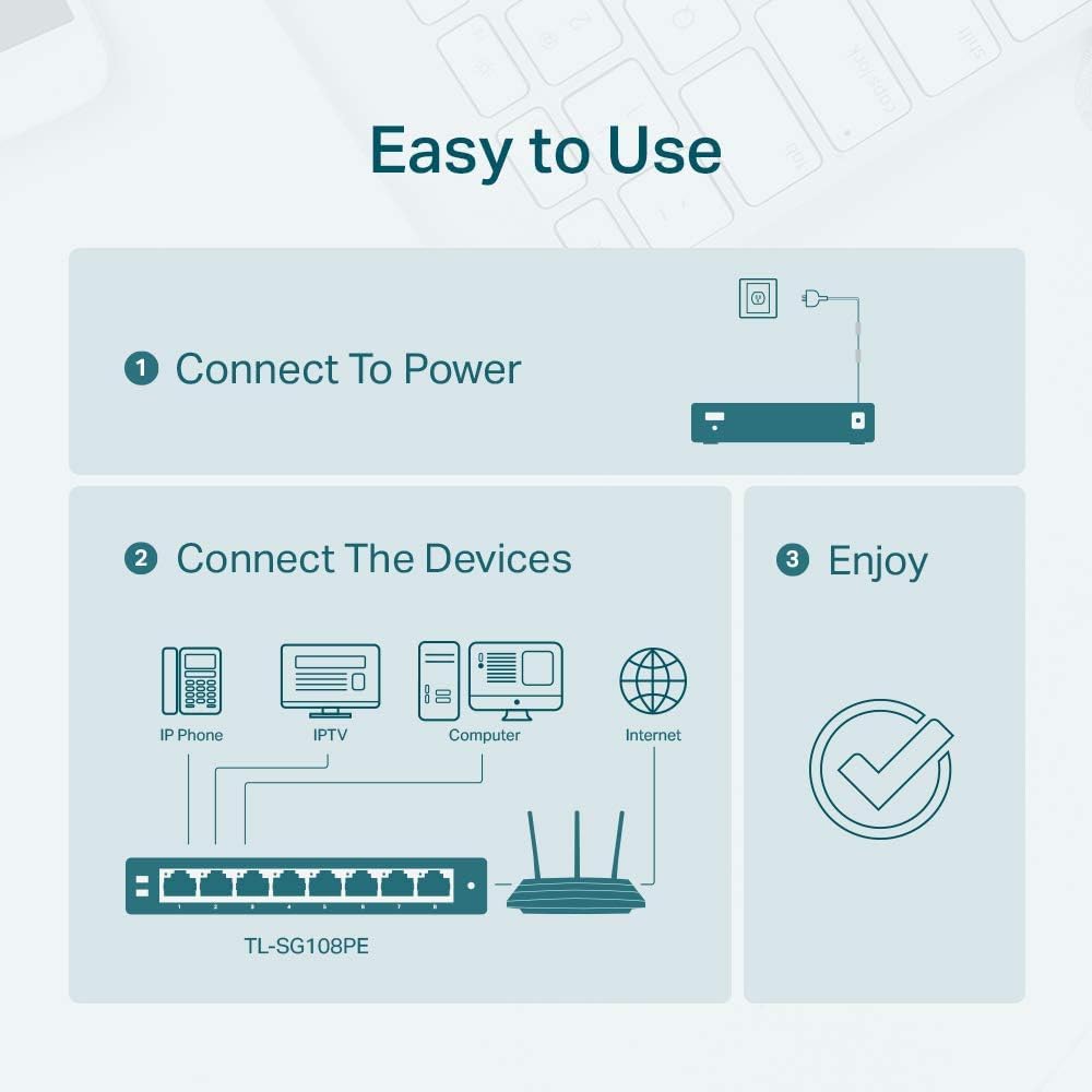 Detalle 2 de TP-Link TL-SG108PE V3 8-Port Gigabit PoE Easy Smart Managed Switch with 4 PoE+ Ports (64W)