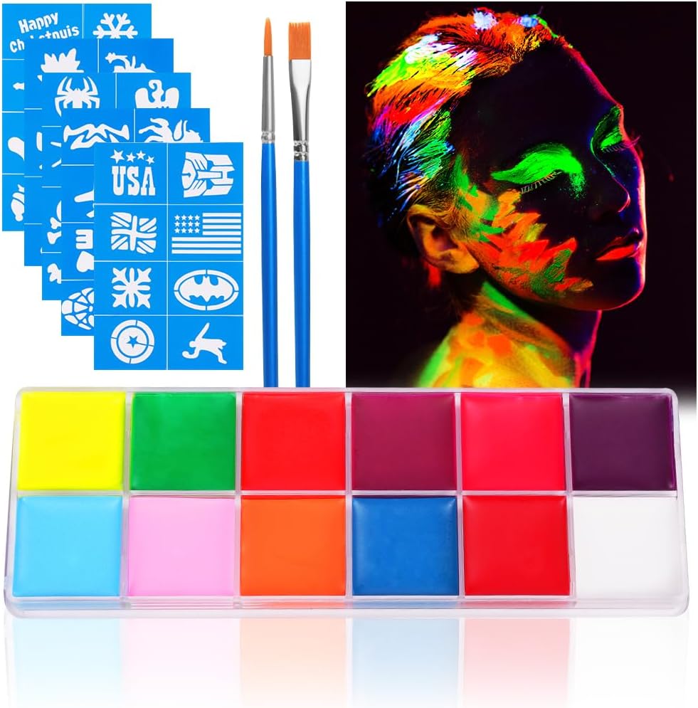 Thumbnail 6 de URAQT Glow Paint – pittura per corpo e viso fluo neon, 15 colori (trucco luminoso per Halloween, cosplay e feste)