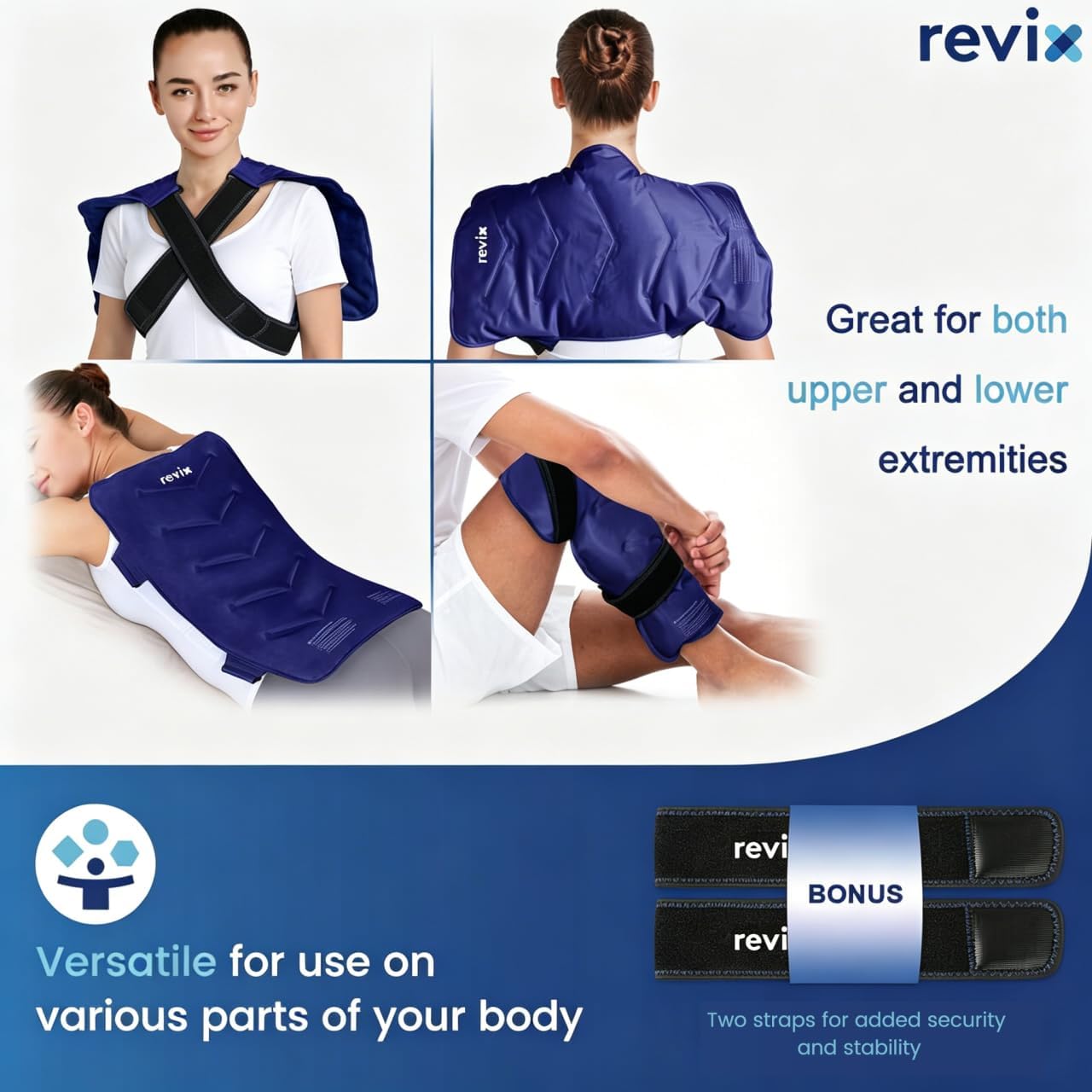 Detalle 2 de REVIX XXL Back Ice Pack, Reusable 13” x 21” Gel Wrap, Navy