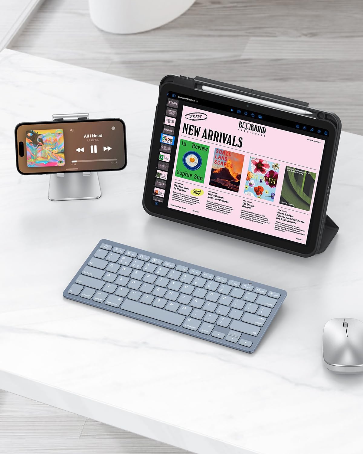 Detalle de OMOTON Bluetooth Wireless Keyboard for iOS (UK QWERTY) in Light Blue