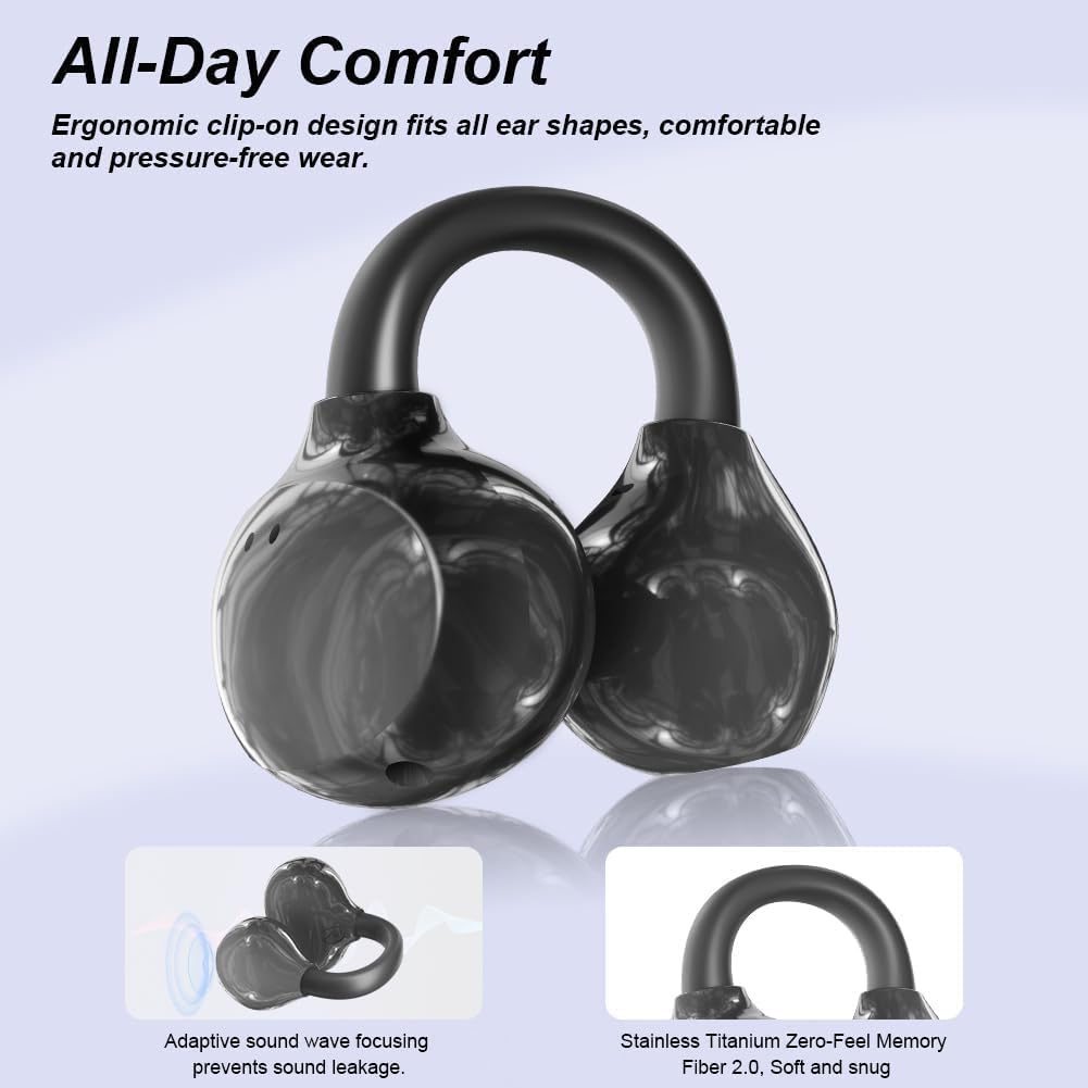 Thumbnail 2 de Caijin Clip-on Open-Ear Bluetooth-Kopfhörer (Bluetooth 6.0) – bis zu 60 Stunden Akku, Clip-Design in Schwarz