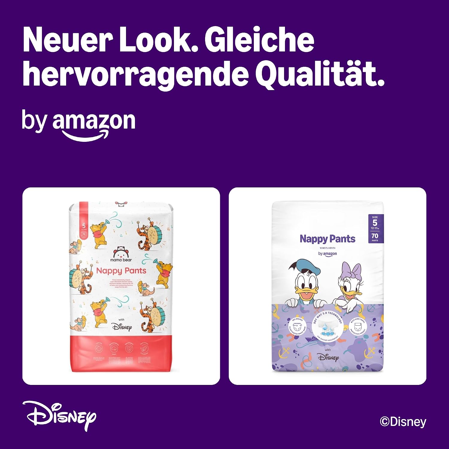 Detalle de By Amazon Disney-Windelhosen Größe 5 – 140 Stück (2 Packungen), 12–17 kg, weiß