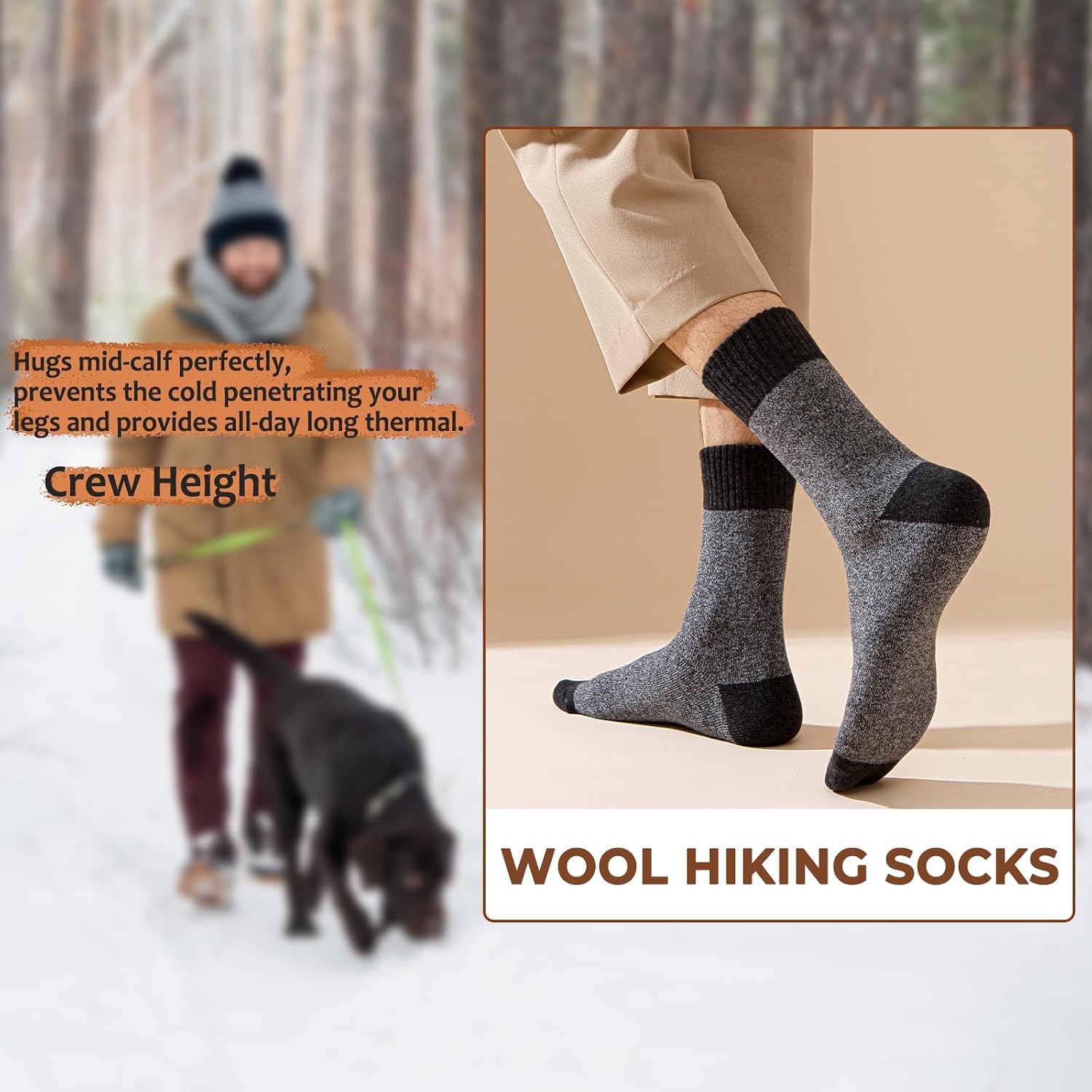 Thumbnail 4 de VoJoPi 5-Pair Men's Wool Blend Crew Socks, Cushioned Thermal Winter Boot Socks