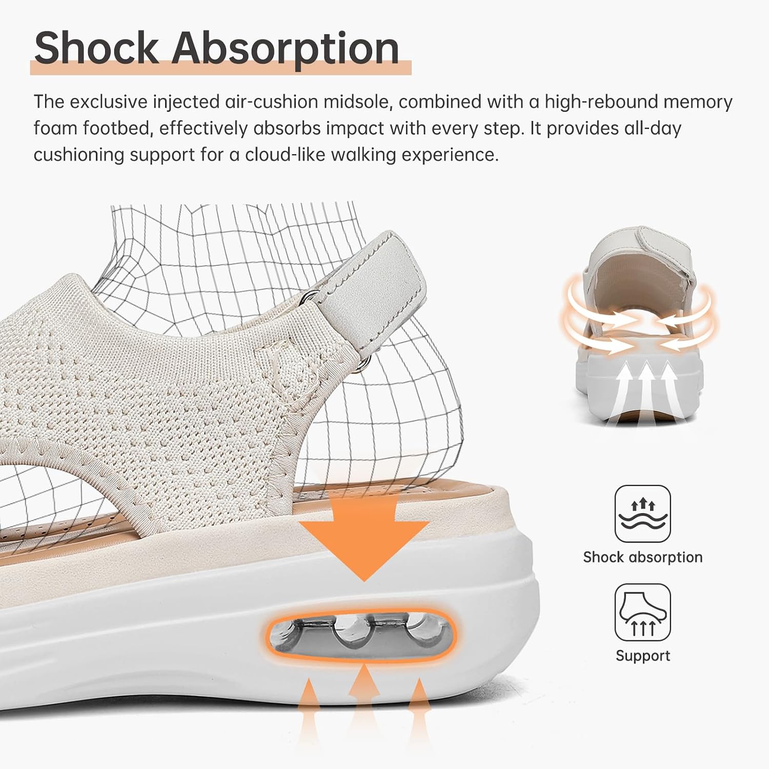 Thumbnail 5 de Bravover Womens Air Cushion Sandals: Breathable Knit Upper, Cushioned Platform for Everyday Walking