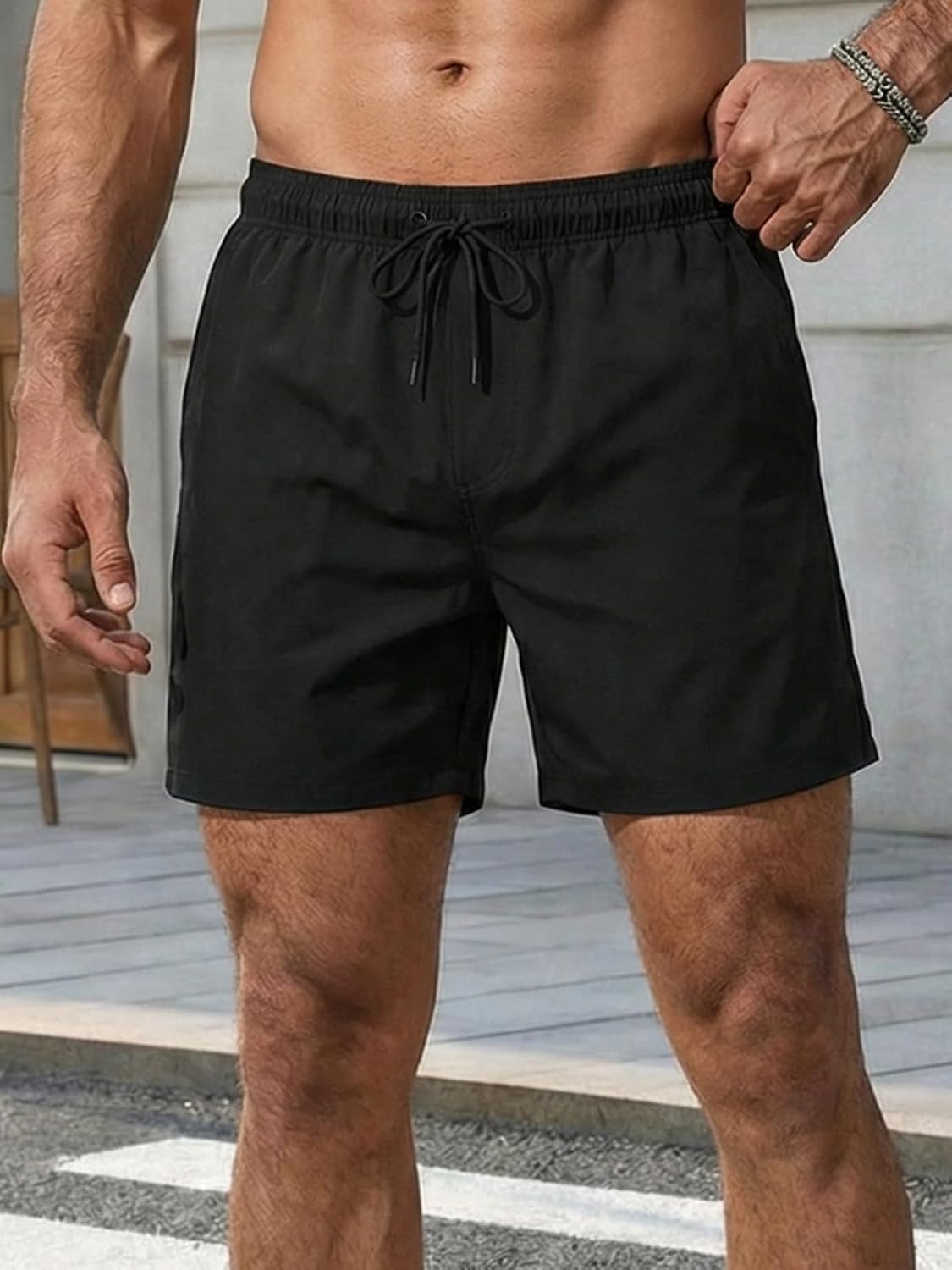 Detalle de Runcati Men's Quick-Drying Swimming Trunks with Mesh Lining and Zip Pocket