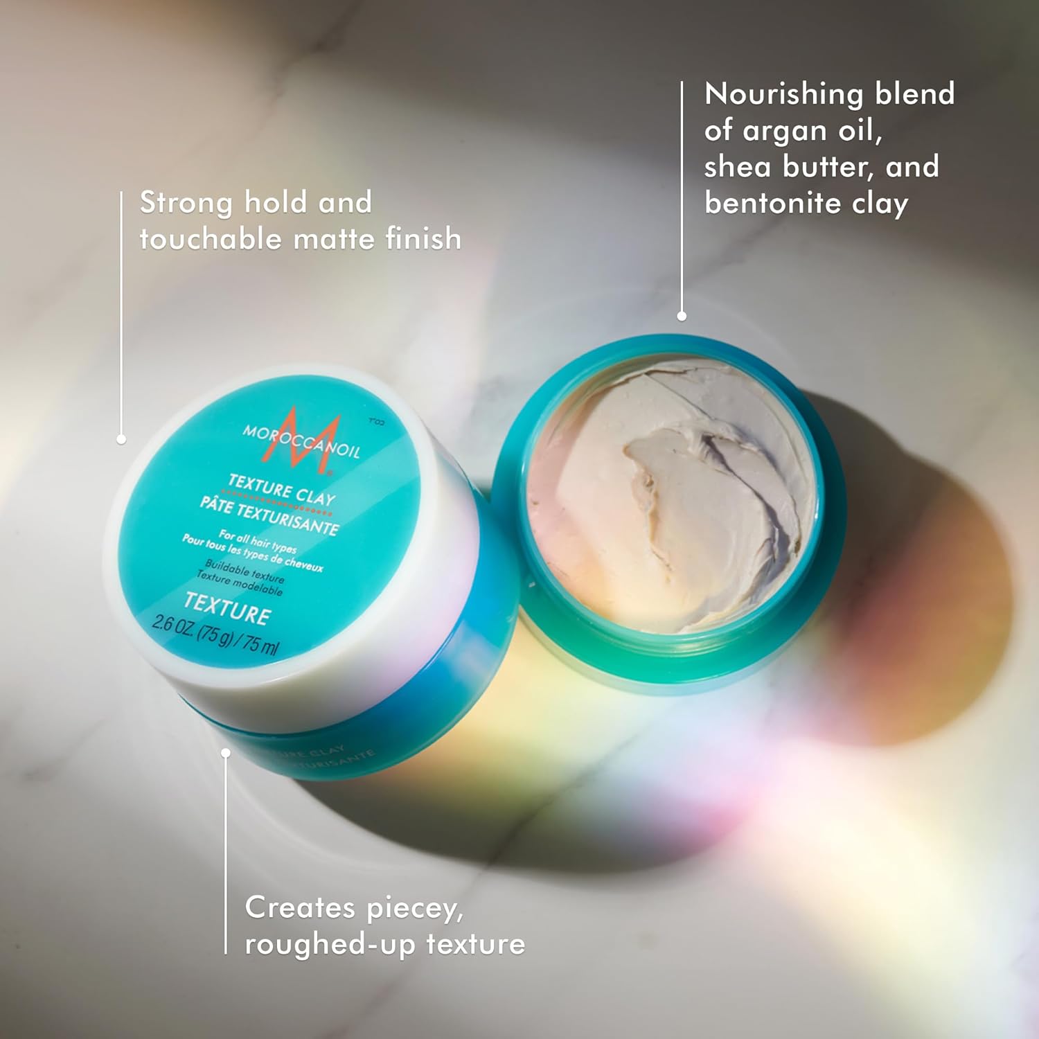 Detalle 2 de Moroccanoil Texture Clay (75 ml) – mouldable styling clay with argan oil and shea butter