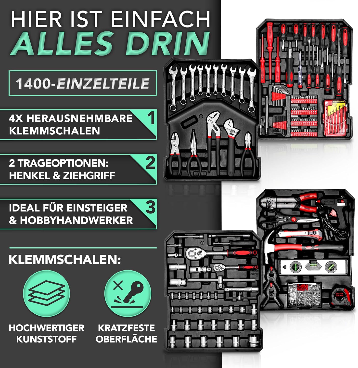 Thumbnail 1 de TRESKO Werkzeugkoffer 1400-teilig mit Trolley & Chrom-Vanadium-Stahl (silber)