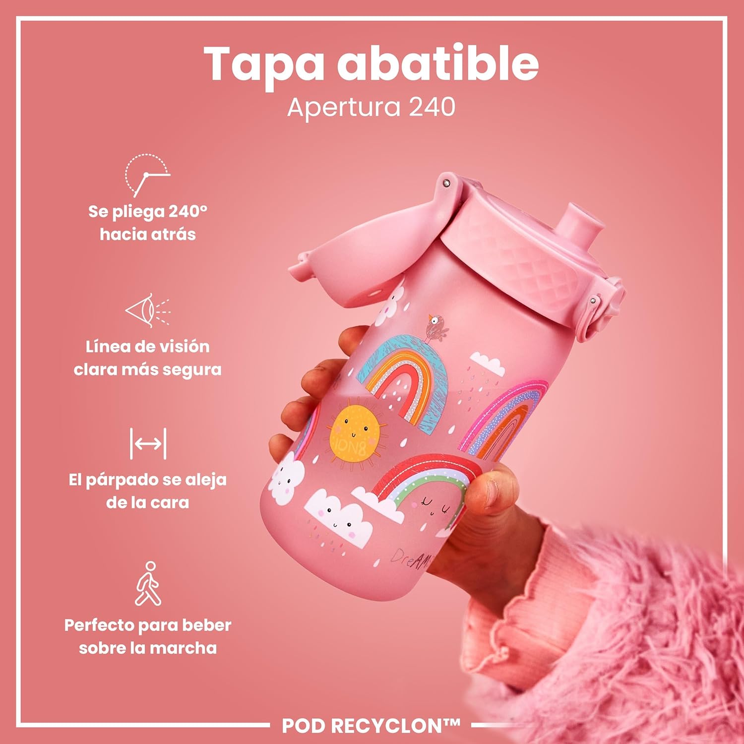 Detalle 2 de ion8 Botella Infantil 350ml a prueba de fugas 🌈