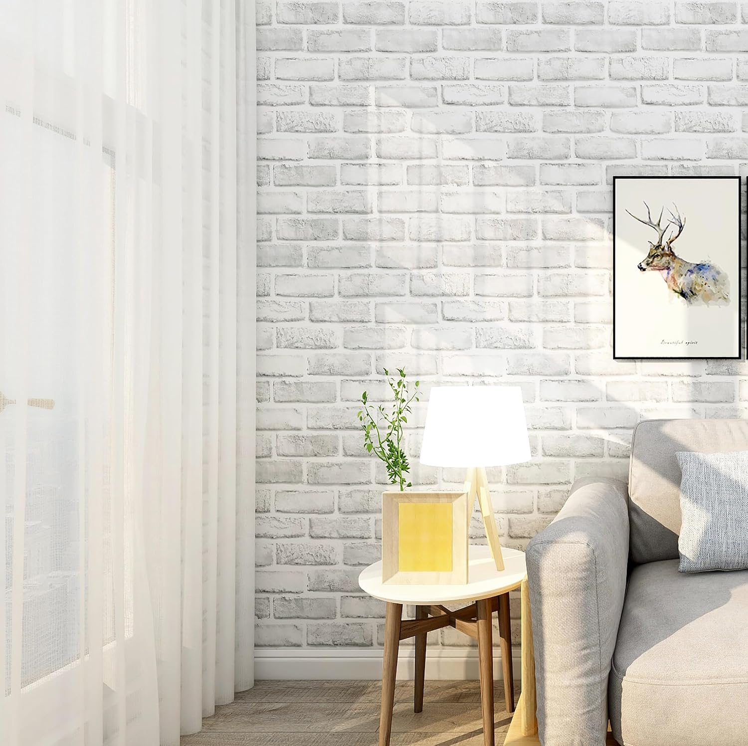 Thumbnail 6 de ZHMRROAD Weiße Ziegeltapete selbstklebend – 44,5 cm × 300 cm