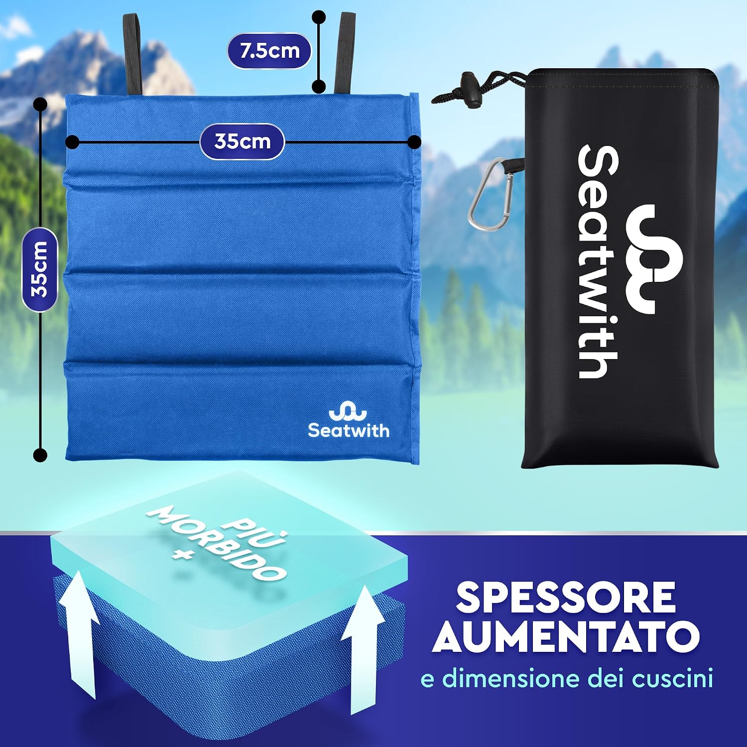 Thumbnail 3 de Seatwith Cuscino da Stadio Pieghevole 35x35 cm – Campeggio, Piscina e Picnic