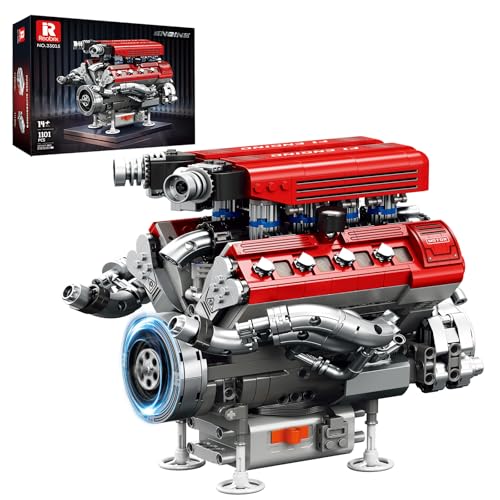 Detalle de Reobrix 33015: Maqueta de Motor V8 para Adultos, movimiento realista con pistones y cigüeñal funcional