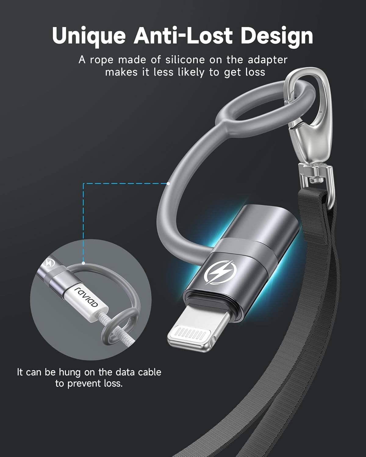 Detalle de RAVIAD 36W USB-C to Lightning Adapter (2-Pack) – Fast charging USB-C to iPhone Lightning lead converter
