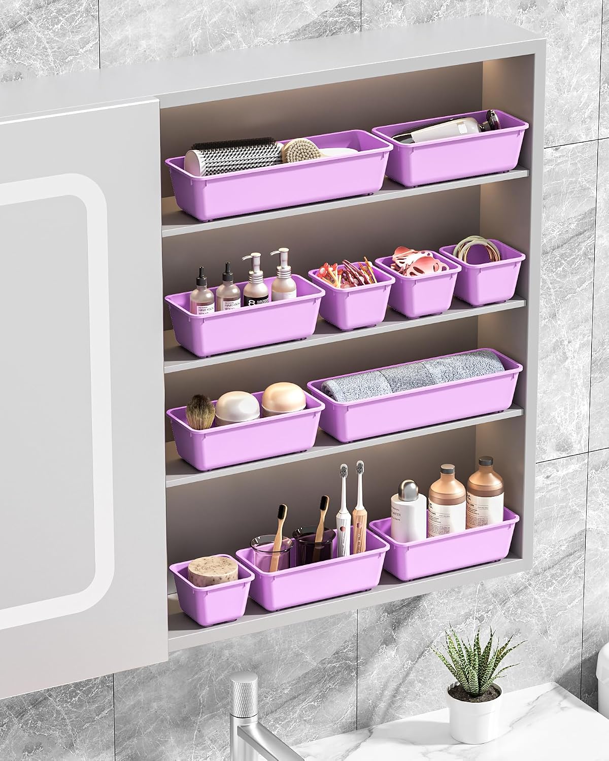 Thumbnail 6 de Canfanni CT13-Purple 13-Piece Plastic Drawer Organizer Set, 3 Sizes