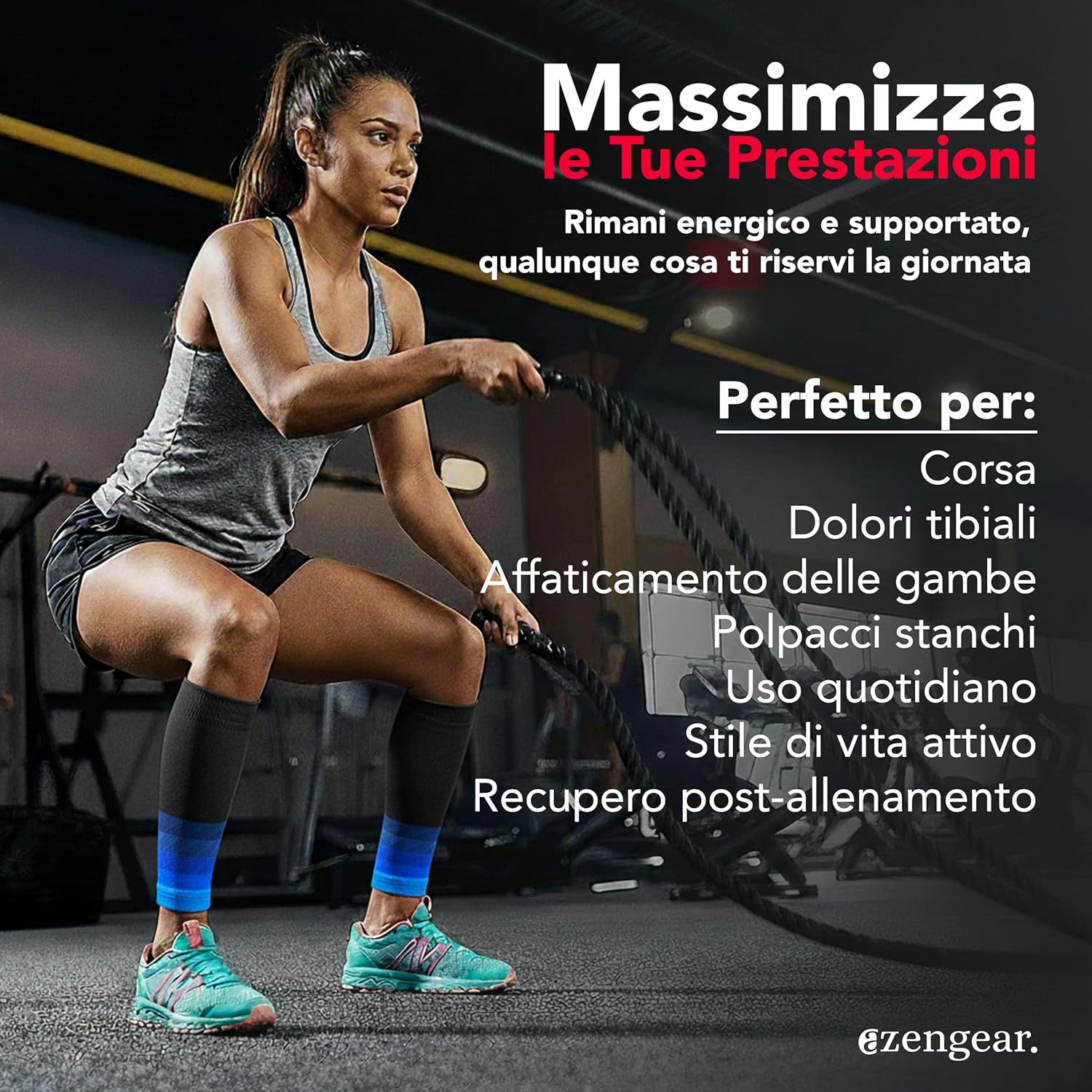 Thumbnail 5 de aZengear fasce a compressione per polpaccio 20-30 mmHg (L/XL) nero con blu