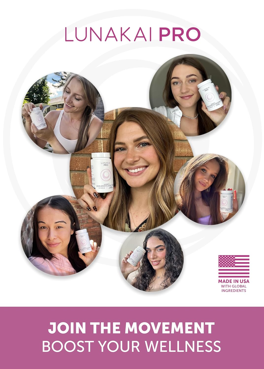Detalle 1 de Lunakai Hair Growth Supplement for Women, 90 Capsules with Biotin and Marine Collagen
