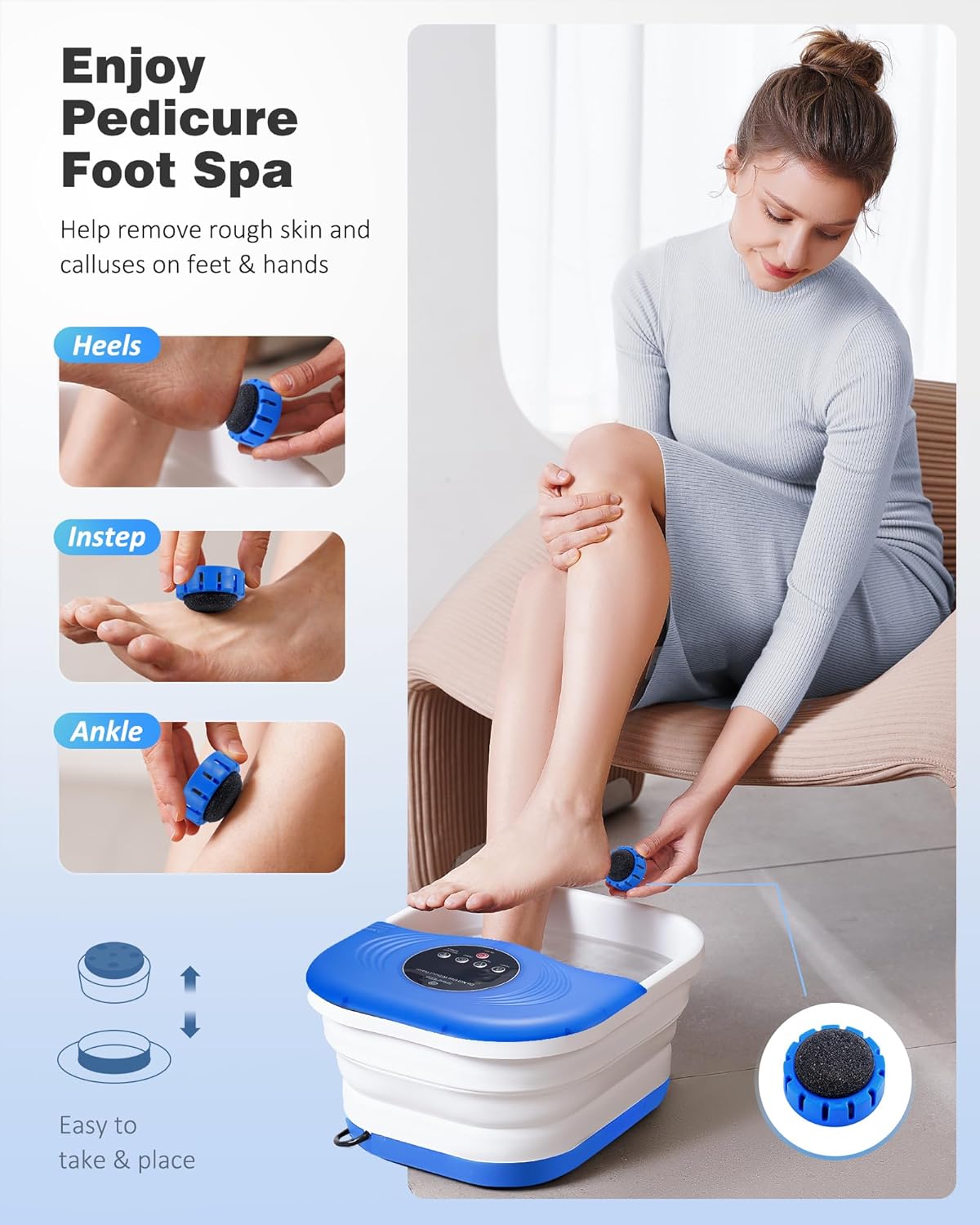 Thumbnail 3 de Fußbad Massagegerät mit Heizung: Wasser-Fußsprudelbad mit LCD-Temperaturregelung, Timer & Bimsstein (blau)