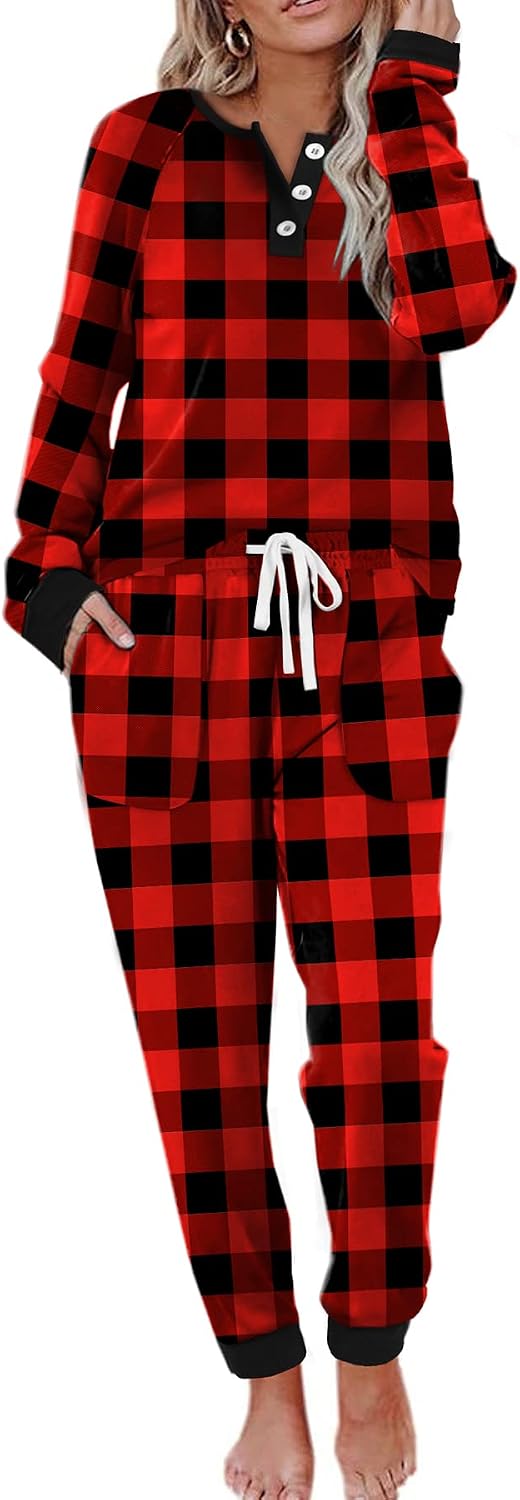 Detalle de WIHOLL Two-Piece Lounge Set for Women (Button-Down Sweatshirt + Sweatpants)