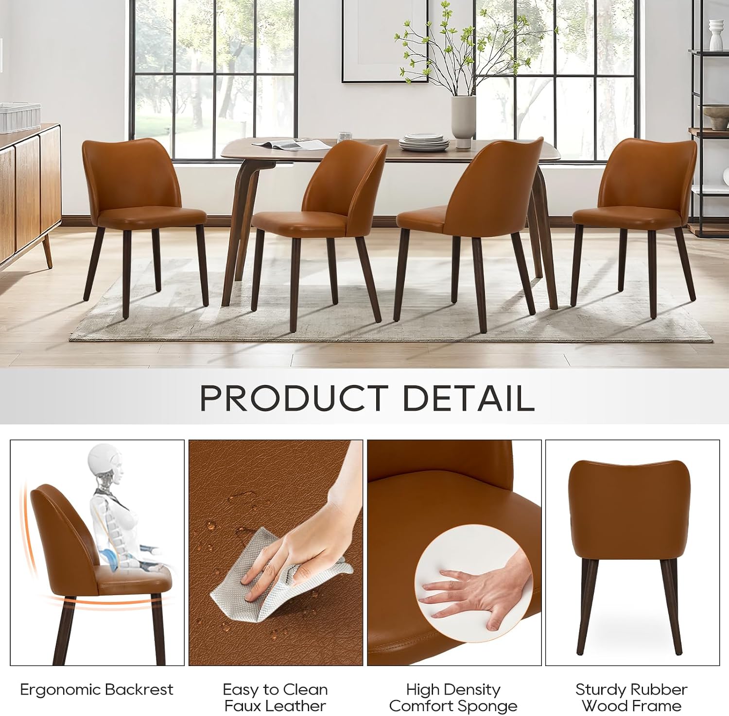 Thumbnail 4 de COLAMY CA3008B Dining Chairs, Set of 2, Light Brown PU Leather