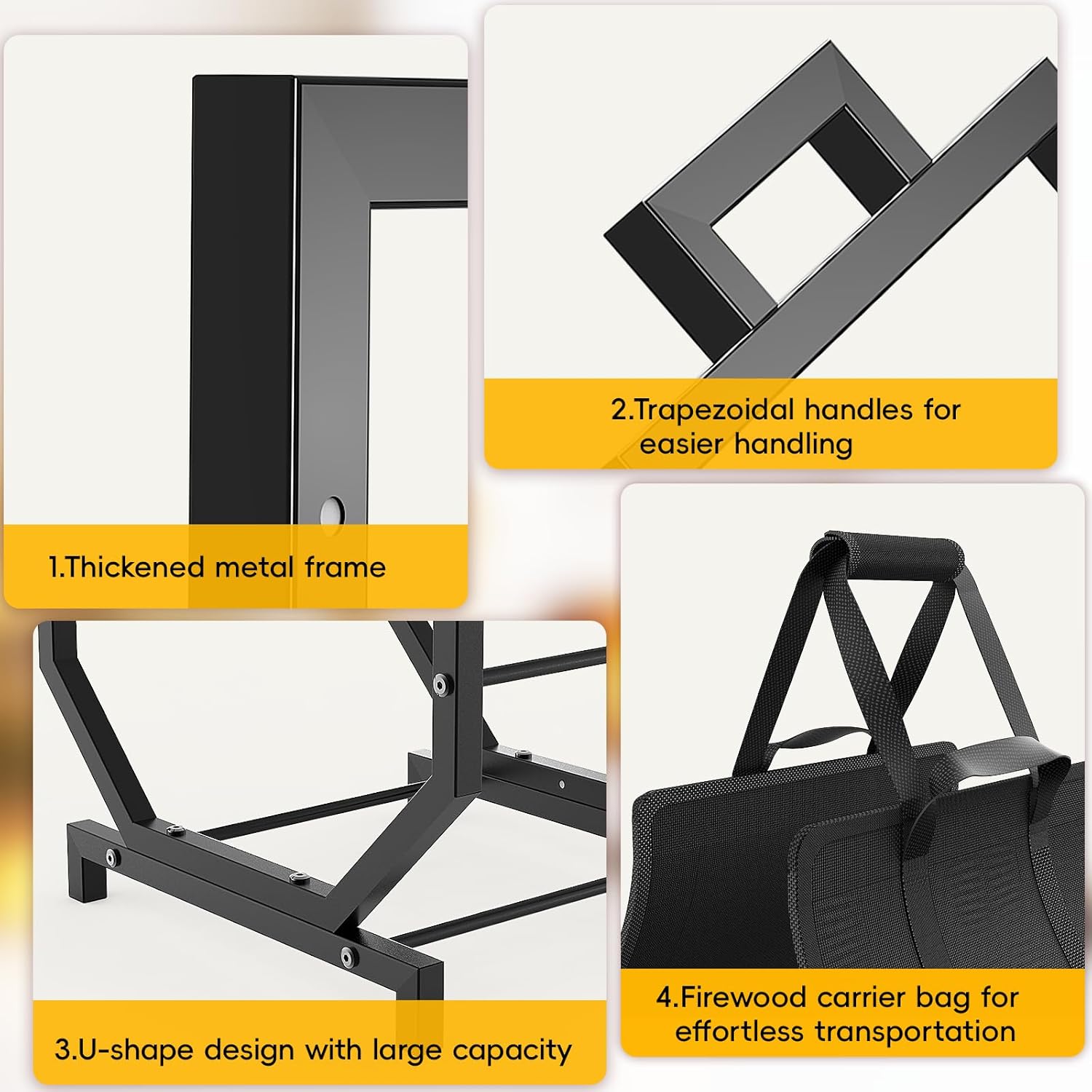 Detalle 2 de ZIPEEU Metal Firewood Log Holder for Fireside 16.92x21x13 in