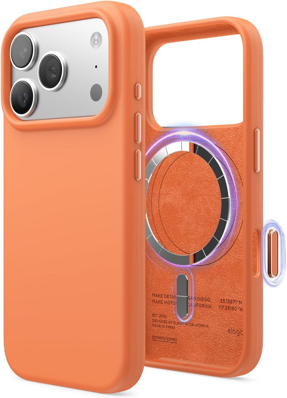 Detalle de elago Cover Magnetica in Silicone Liquido per iPhone 17 Pro (6,3") – Compatibile MagSafe, Antiurto, Soft-Touch Arancione