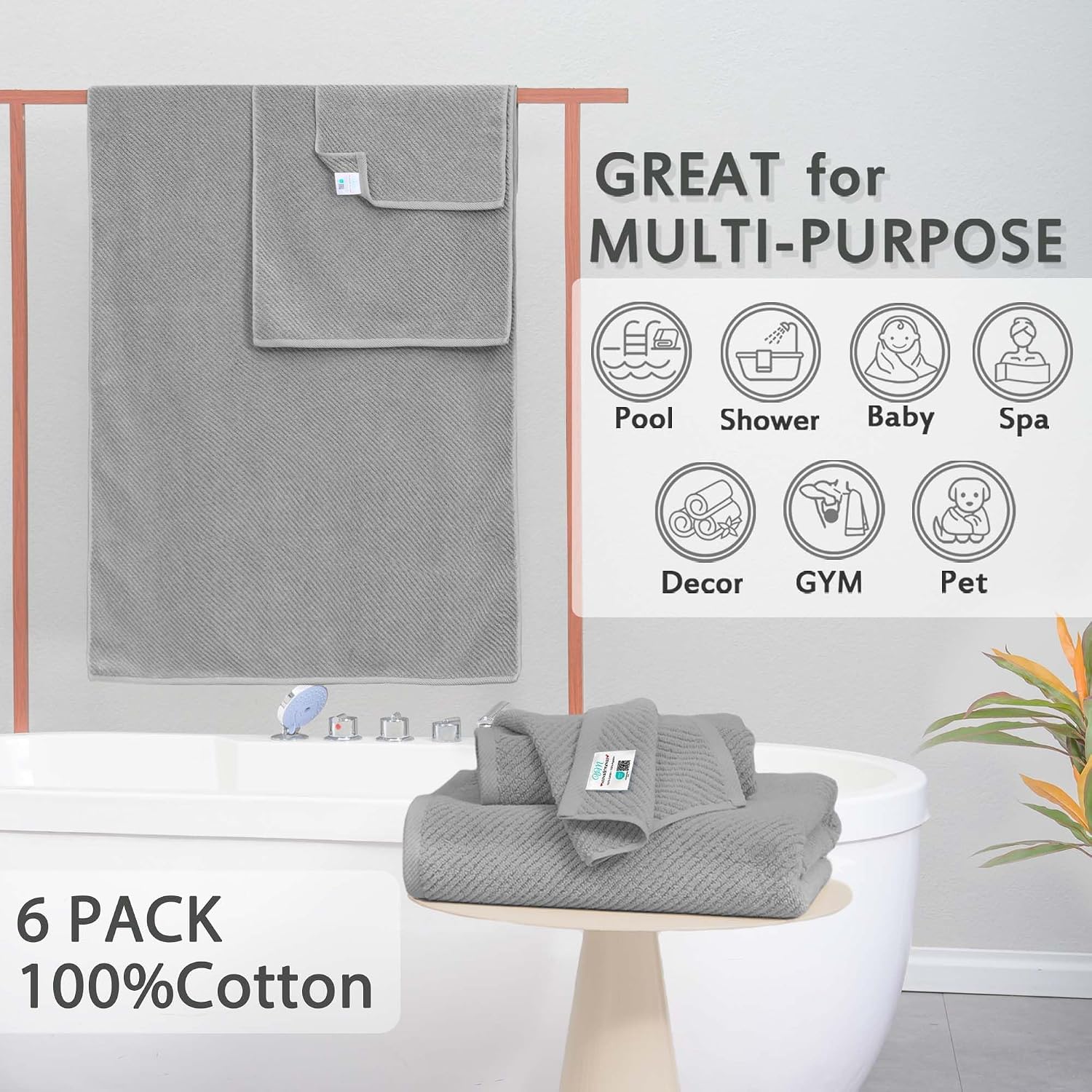 Detalle de VOOVA & MOVAS Grey 6-Piece Cotton Towel Set