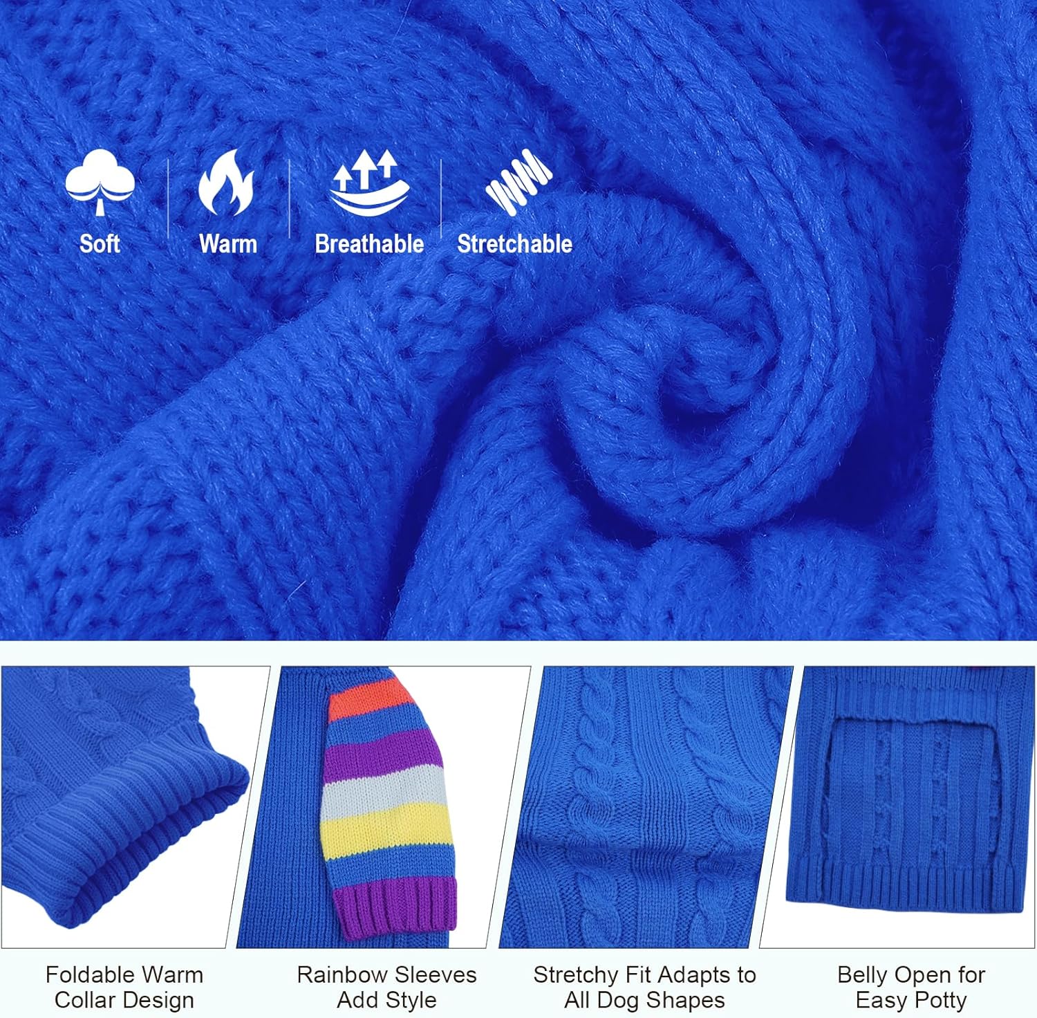 Thumbnail 2 de OUOBOB Dog Jumper for Large Dogs (Blue, Size L) – Stretchy Knitted Winter Pullover