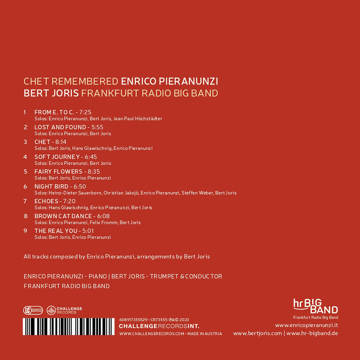 Detalle 2 de Enrico Pieranunzi & Bert Joris – Chet Remembered Audio CD, Big Band Jazz