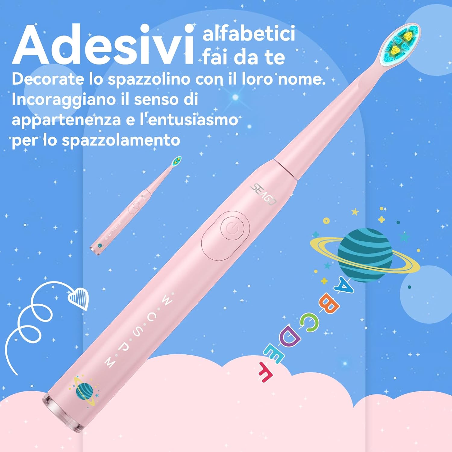 Thumbnail 1 de Seago Spazzolino Elettrico Bambini 6-12 anni SG-2303 rosa con timer da 2 minuti e 8 testine