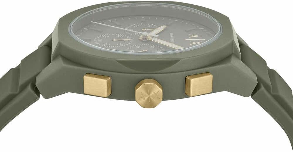 Detalle de Armani Exchange Herrenuhr Quad-Quarz-Chronograph, 44 mm, Grün, Silikonband