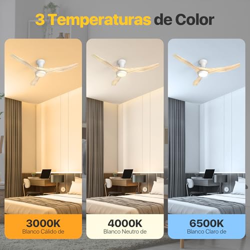 Detalle de Ensenior Ventilador de Techo con Luz Silencioso 126 cm: rendimiento eficiente y luz en 3 colores