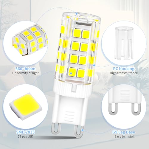 Detalle 2 de YIIFELL Bombilla LED G9 5W 6000K Blanco Frío (500 lm) – Pack de 8