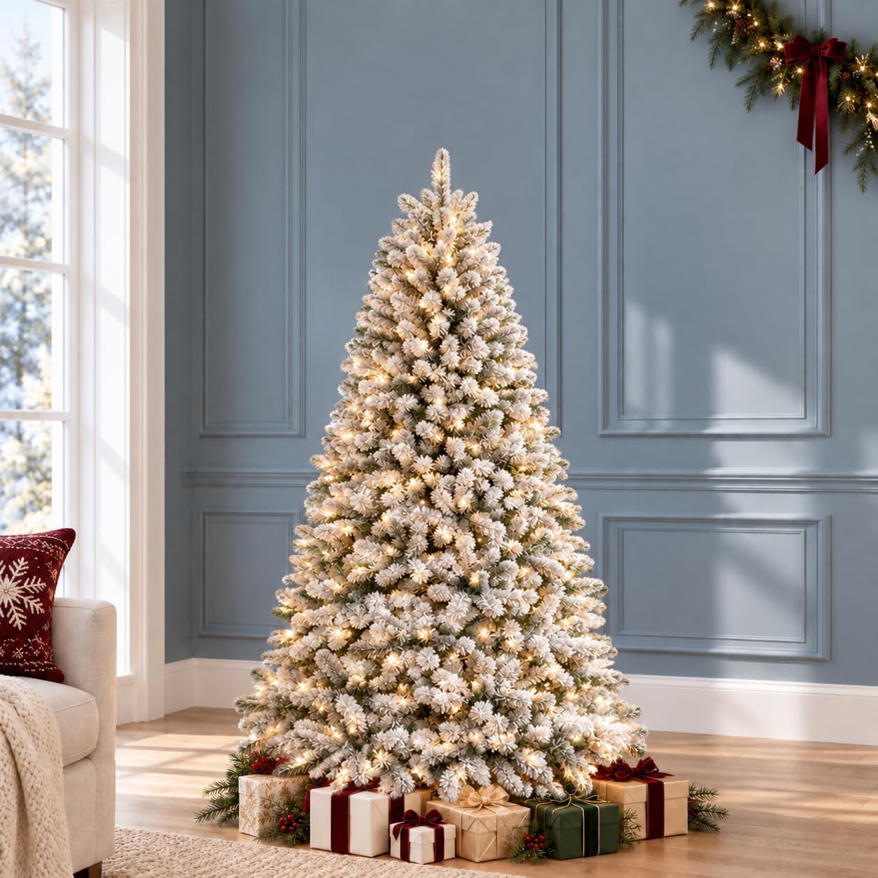 Detalle de SHOPNEW G0501A(0.17) G1503A(0.51) 6 ft Pre-Lit Flocked Snow Spruce Tree