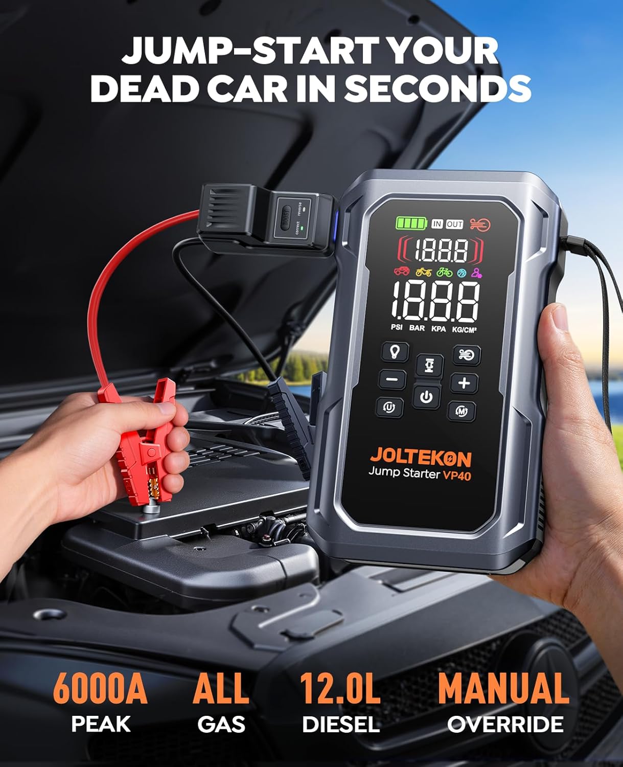 Thumbnail 1 de 6000A 160PSI Jump Starter Power Pack with Air Compressor & Blower