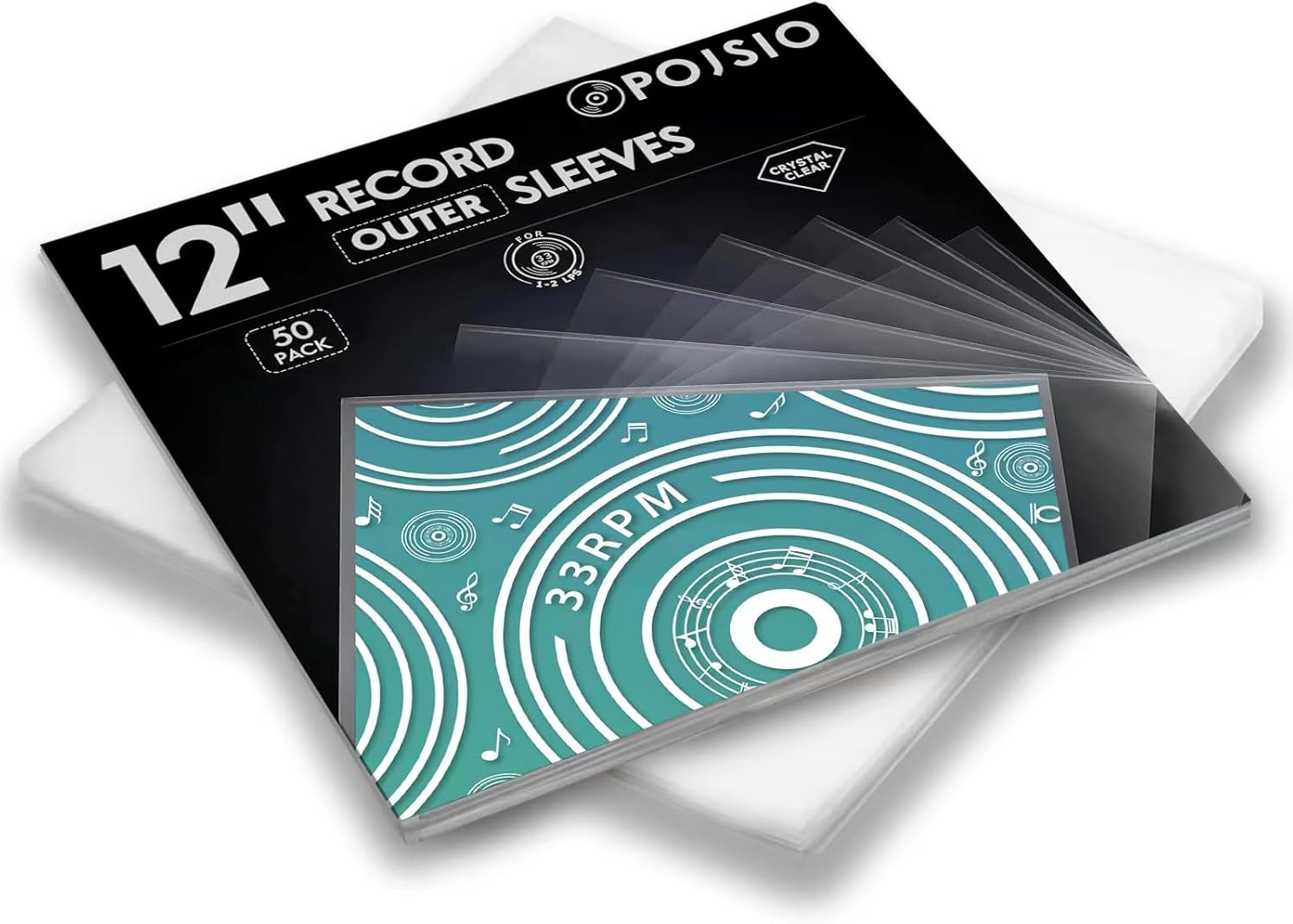 POJSIO 12 Zoll LP Schallplatten-Außenhüllen (50er-Pack) aus transparentem Polypropylen