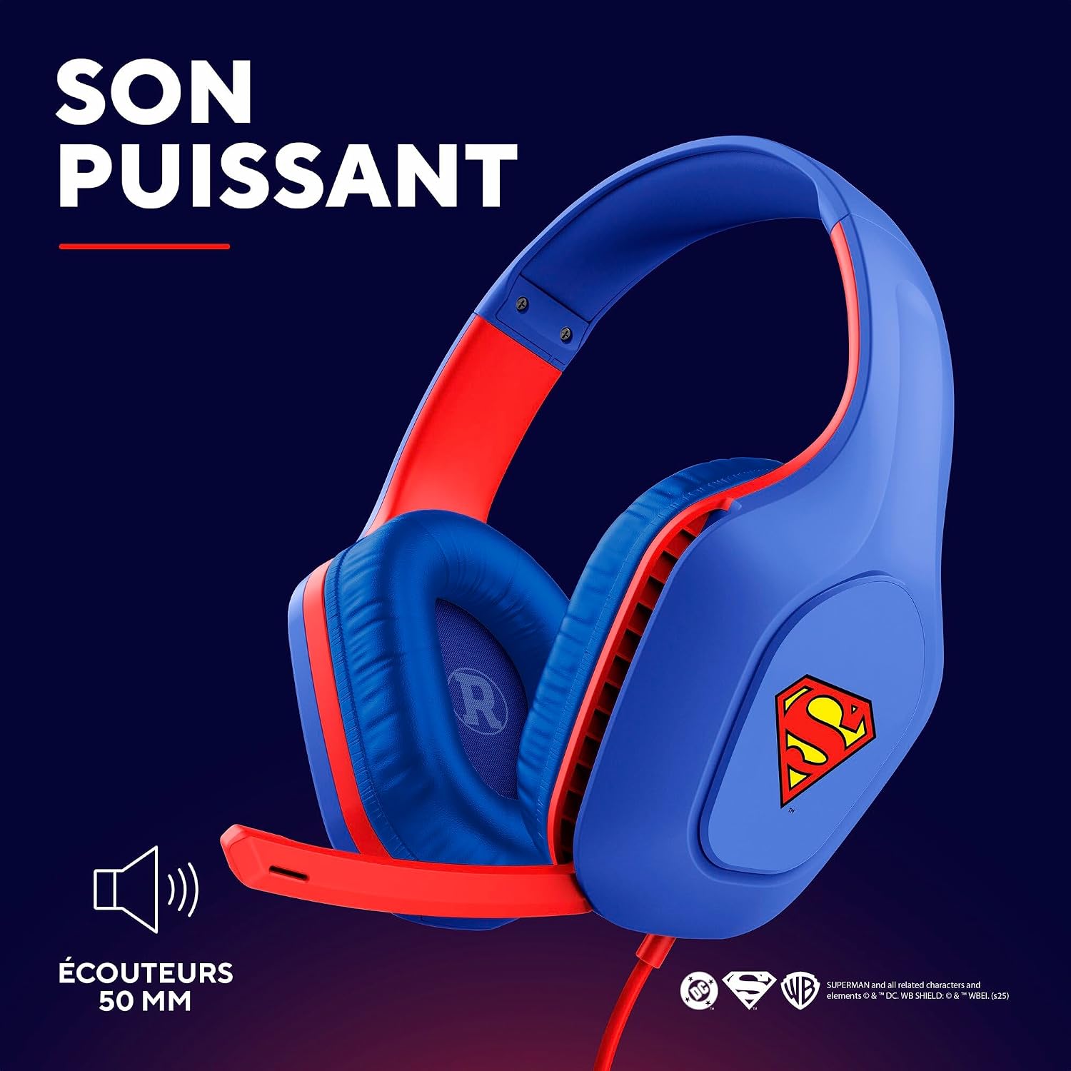 Detalle de GXTrust 416SM Zirox Casque Gaming sous licence Superman – 50 mm, connexion jack 3,5 mm, câble 1,2 m, bleu