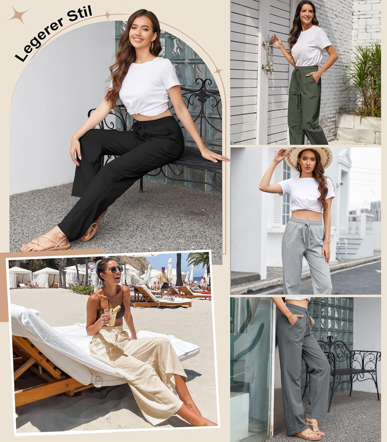Thumbnail 3 de Tincini Leinenhose Damen – Sommer Freizeithose aus Musselin mit geradem Schnitt und Taschen
