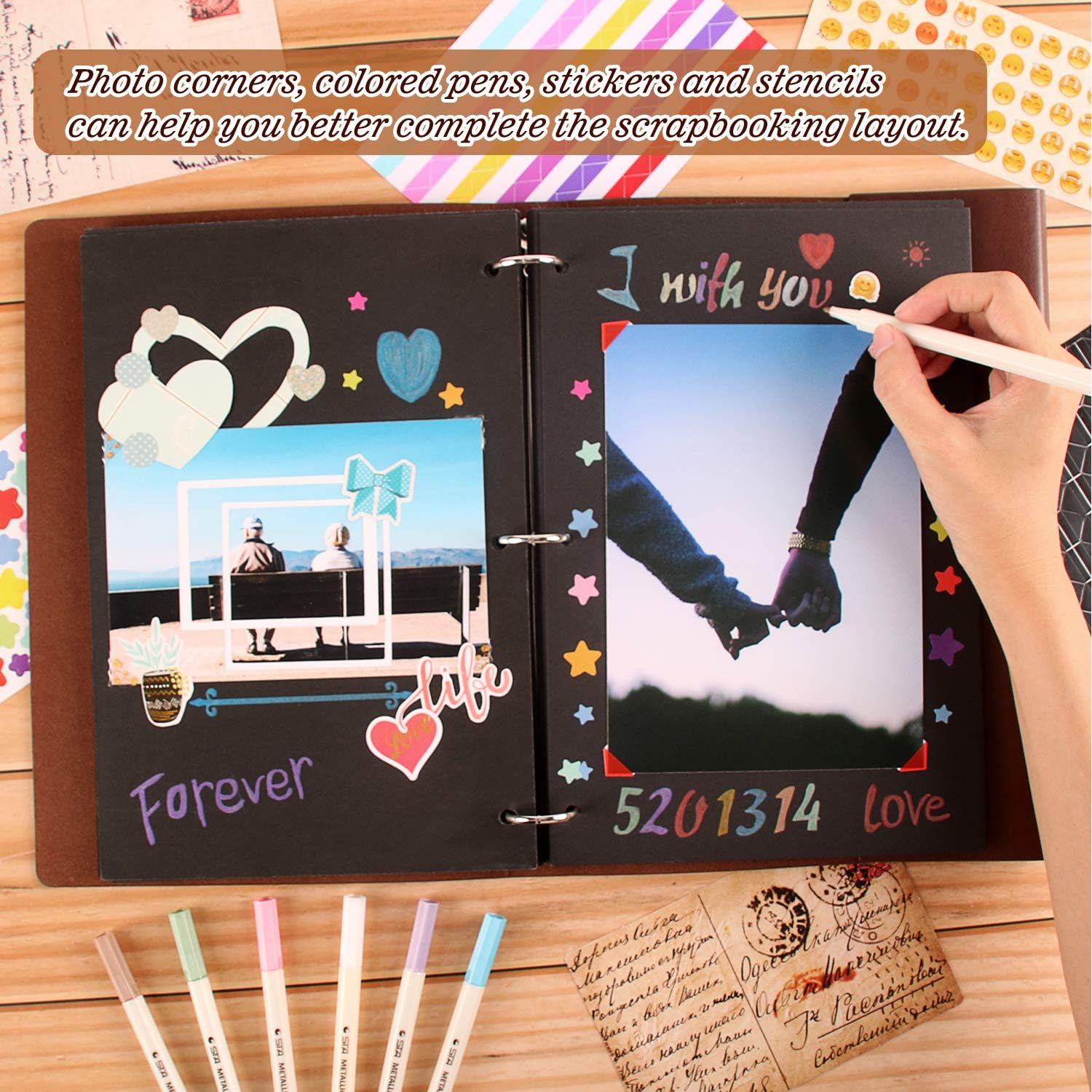 Thumbnail 2 de YILEEY Fotoalbum zum Selbstgestalten mit Lederabdeckung, nachfüllbar (28x21 cm) – DIY Scrapbook für Klebefotos