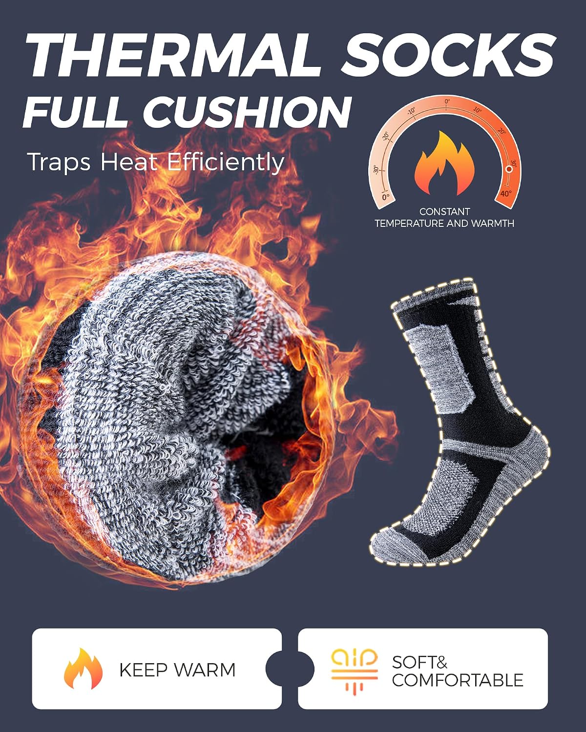 Detalle de Pandaplay Thermal Crew Socks, 5 Pairs, 85% Cotton with Full Cushioning
