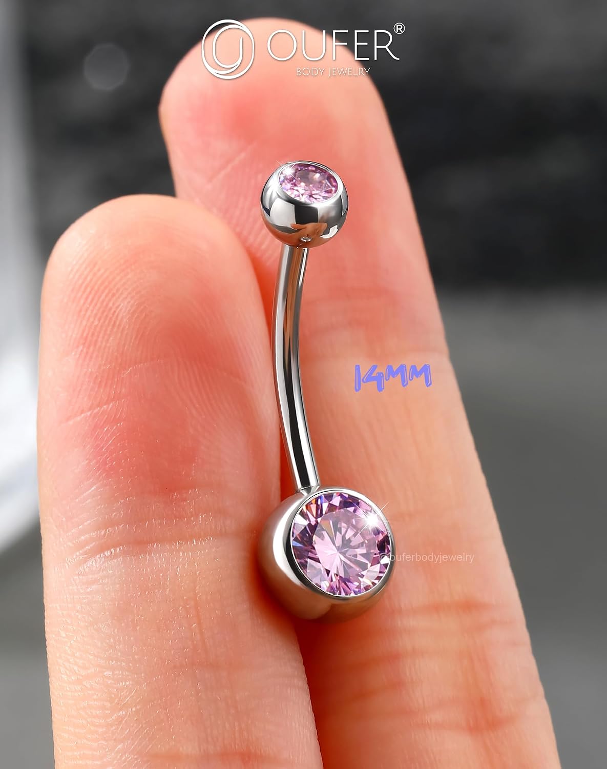 Thumbnail 2 de OUFER Belly Button Bars 316L Rose CZ