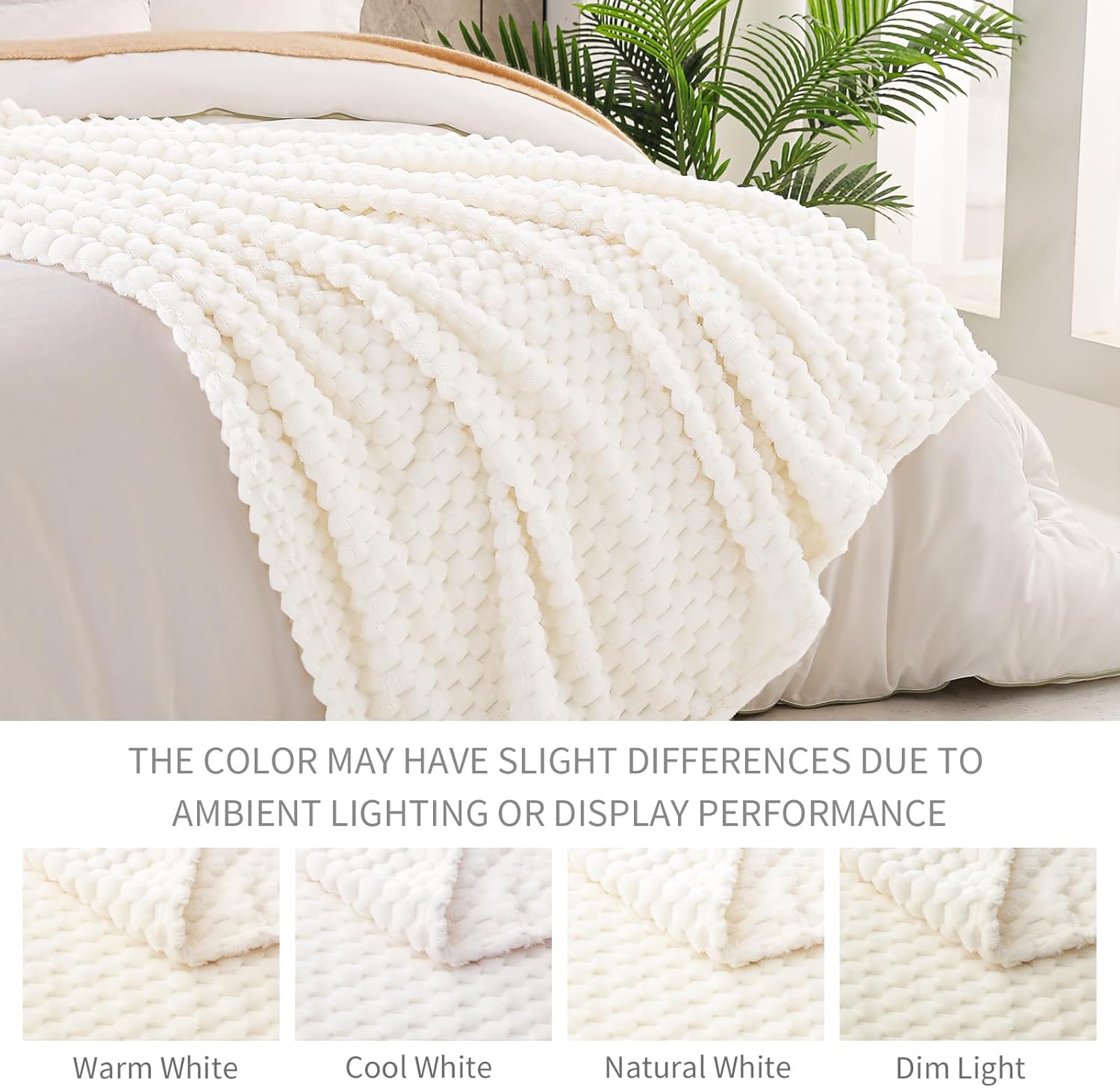 Thumbnail 2 de Exclusivo Mezcla fleece throw blanket for couch (extra large, fuzzy ivory, 50x70 inches)