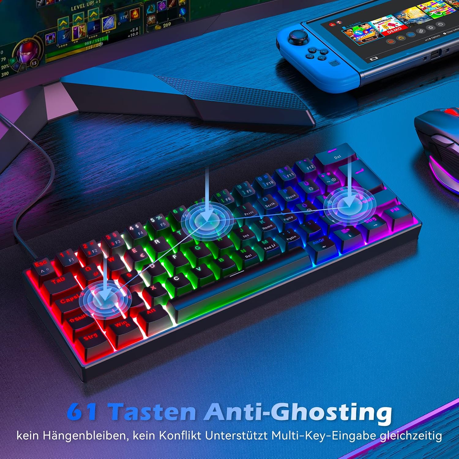 Thumbnail 4 de TECURS Mechanische Gaming Tastatur 61 Tasten ⌨