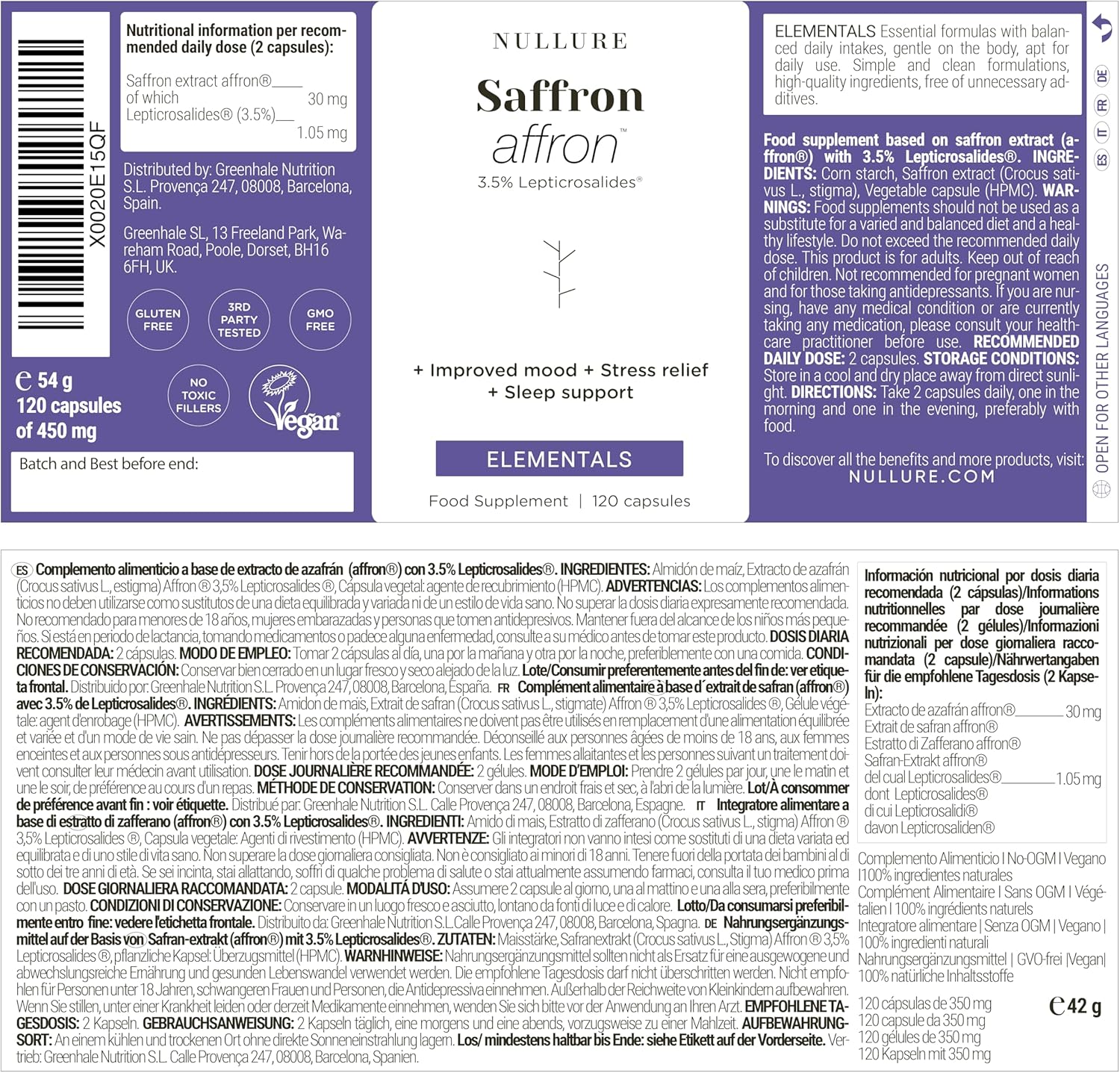 Thumbnail 7 de Nullure Azafrán Español Premium 🌸 Cápsulas con Affron, 120 caps