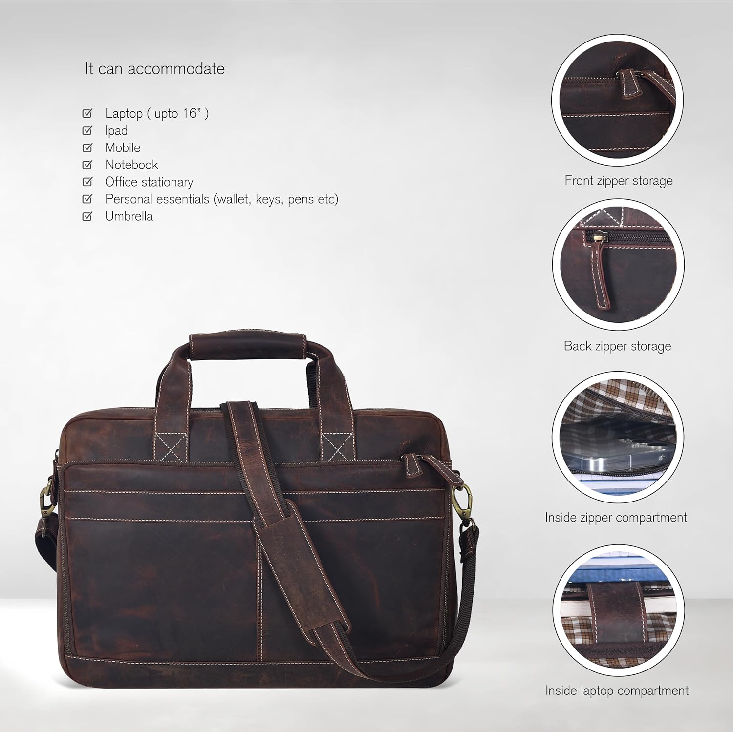 Thumbnail 4 de Oak Leathers handmade leather messenger bag with laptop briefcase design