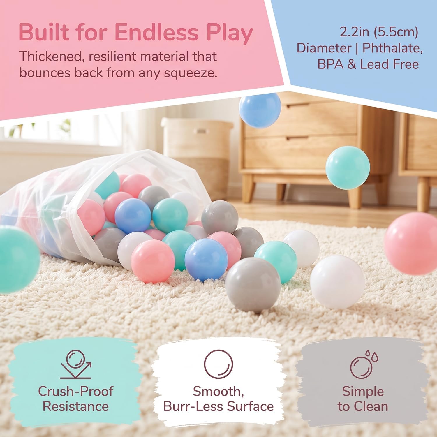 Detalle 2 de LANGXUN Soft Plastic Ball Pit Balls 50 100 200 🪀